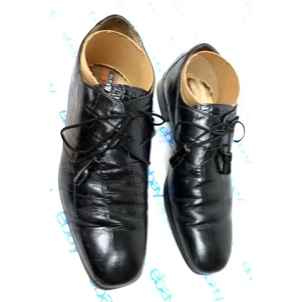 Florsheim Barletta men's 10.5 D 20613 leather black dress shoes croc print